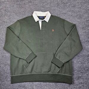 Polo Ralph Lauren Fleece Rugby Sweatshirt Men XXL Pullover Green Kangaroo Pocket